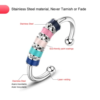 Горещи многоцветни спирала пръстен без емайл, пръстени за безпокойство, Регулируеми по размер декорации за облекчаване на стреса от неръждаема стомана за жени