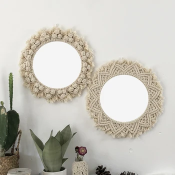 Декоративно огледало за спалня, естетическо Подвесное Джобно декоративно огледало, кръгло бамбуковое украса Espejo Pared за хола YY50DM