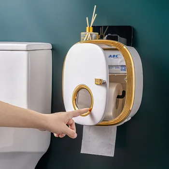 Държач за тоалетна хартия, монтиран на стената лампа, Луксозен Водоустойчив пластмасов хигиенни кутия за съхранение на салфетки, Аксесоари за баня