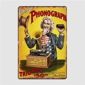 Инструмент е стар фонограф на Едисон Ретро Чичо Сам Рекламни печат на САЩ Метална табела рисувани Стенни Ретро стенен плакат Лидице Знак Плакат