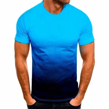 Лятна тънка свободна мъжка тениска с къс ръкав, градиент серия тениски за тийнейджъри с кръгло деколте и принтом
