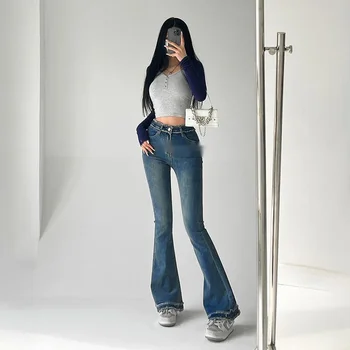 матово дънки-клеш с висока талия, стиранные в американски стил, разработена специално за секси засаждане и жени flash EOHA
