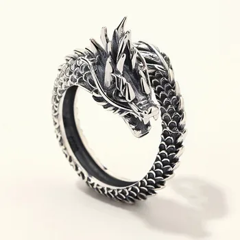 Модни Пръстени с арогантен дракон за мъже, ретро сребърен пръстен с Зодиаком, отворен пръстен на показалеца, бижута, аксесоари в стил пънк, празничен подарък