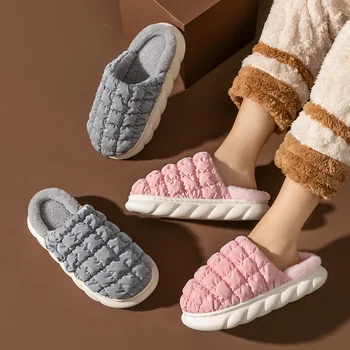 Нови зимни дамски памучни чехли, домашни водоустойчиви топли чехли за двойки, памучен обувки, размер 36-45