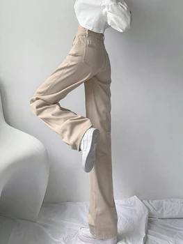 Прави дънки, дамски Панталон с джобове и висока талия, дамски есенни 2023, ежедневни широки дънки в стил мозайка, широки дънкови панталони