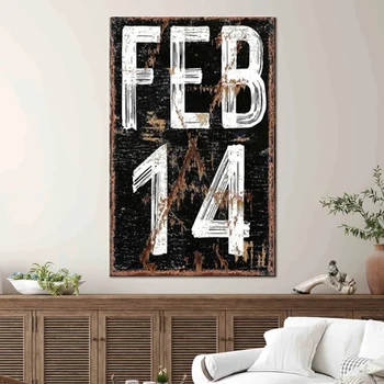 Ретро знак на 14 февруари за Ден на Свети Валентин, платно, стенно изкуство, непринуден шик, романтика плакати и щампи за домашен интериор дневна