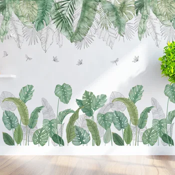 Свежи тропически листа, етикети в скандинавски стил за хол, спалня, растения, цветя, декорация на стени, стикери за стена