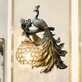Скандинавски Ретро Стенен лампа с Павлином за Декорация на Дома, Творческа Led Светлини За Хол, Спалня, Промишлено Монтиране на Стенни лампи, Лампа