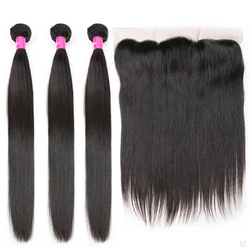 Снопове бразилски коса Remy с предна страна, снопове пряка човешка коса с дантелен предна страна, средното съотношение 13*4 С предна страна греди