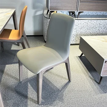Трапезни столове от масивно дърво в скандинавски стил за кухненски мебели с Модерен минималистичен дизайнерски кожен стол за хранене Битови столове с облегалка