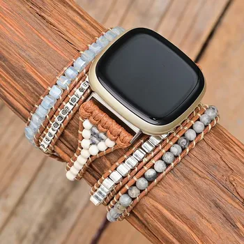 Шарм Естествени Камъни Каишка За Часовник Fitbit Versa3 Уникален Crystal 5 Слоеве На Каишка За Часовник Ръчна Изработка Boho Каишка За Часовник Fitbit На Едро
